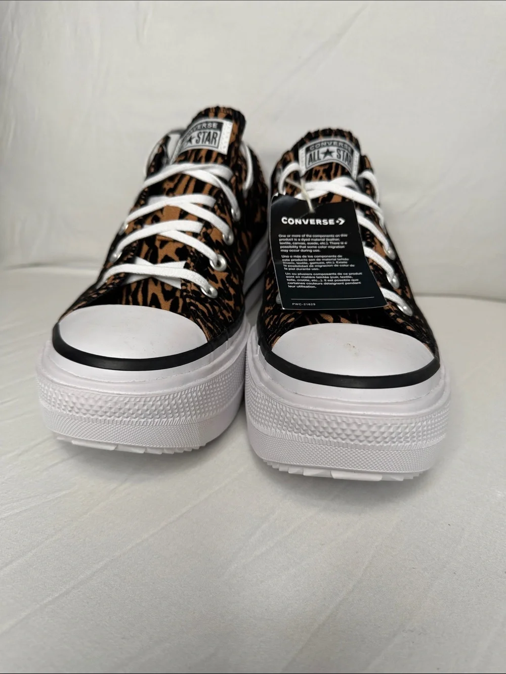 Converse Leopard Print Low Top Sneakers - Brown/Black/White Size Wm's12 / Men 10